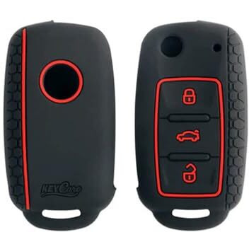 Keycare Silicone Key Cover Compatible For For Polo, Vento, Jetta, Ameo 3 Button Flip Key (Black)