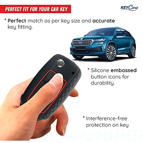 Keycare Silicone Key Cover Compatible For For Polo, Vento, Jetta, Ameo 3 Button Flip Key (Black)