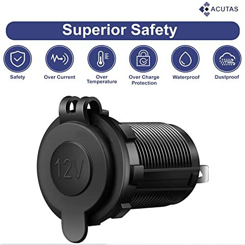 Acutas 12V Waterproof Cigarette Lighter Socket Usb Charger Socket Adapter Car Power Outlet Socket For Tablets, Cellular Phones- (Black)