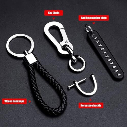 Hsr Car And Motorbike Accessories Car Keychain, Anti-Lost Phone Number Card Braided Rope Organizer With Horseshoe Buckle, Universal For For Car, Bike, Office, Home