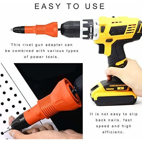 Inditrust 1Pc Rivet Gun Adapter Size (2.4, 3.2, 4.0, & 4.8) Mm Light Duty Slow Hitting Rivet Gun With 30 Rivets (Orange)