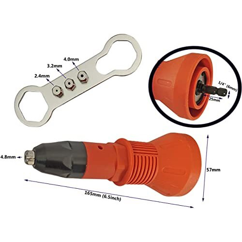 Inditrust 1Pc Rivet Gun Adapter Size (2.4, 3.2, 4.0, & 4.8) Mm Light Duty Slow Hitting Rivet Gun With 30 Rivets (Orange)