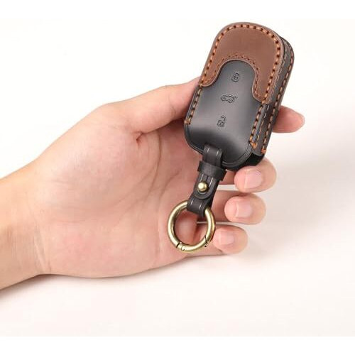 Keyzone Dual Leather Key Cover For Thar, Scorpio, Bolero, Xuv700, Xuv400, Xuv300, Tuv300, Marazzo 3 Button Flip Key (Push Button Start Models Only) (Black-Brown)