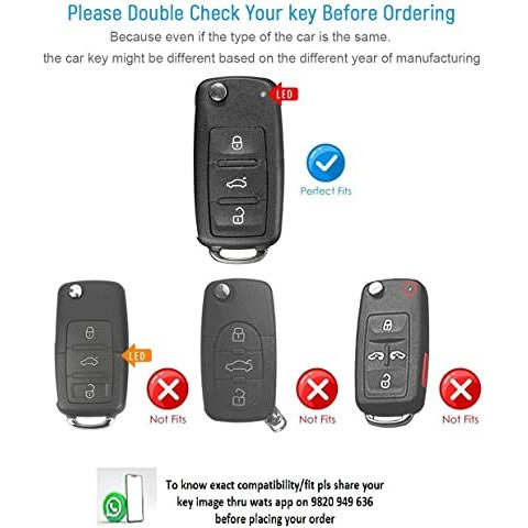 Jvcv Hard Case Key Cover Compatible With Volkswagen Polo Vento Jetta Ameo Passat And Skoda Rapid Laura Superb Octavia Fabia Yeti Folding Key (Carbon Black)