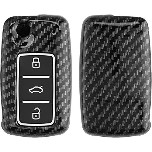 Jvcv Hard Case Key Cover Compatible With Volkswagen Polo Vento Jetta Ameo Passat And Skoda Rapid Laura Superb Octavia Fabia Yeti Folding Key (Carbon Black)