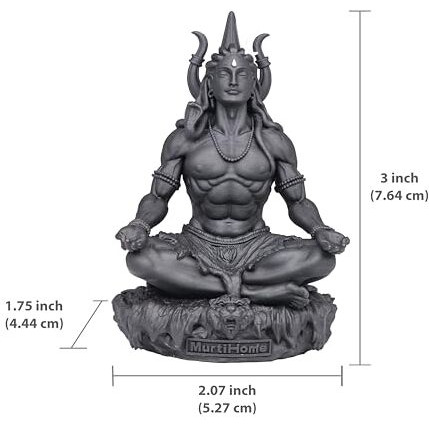 Murtihome Mahayogi Shiva Murti, 7.64 Cm Height, Black, 3D Printed, Uv Resin, Hindu Religious Statue Of Adiyogi Shiva