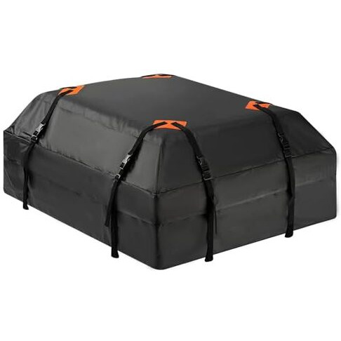 Allextreme Rooftop Cargo Bag 15 Cubic Feet Foldable Water-Resistant Travel Luggage Carrier For All Vehicles (Black)
