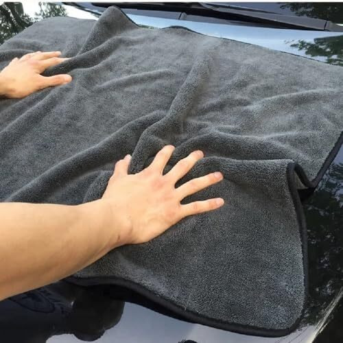 Auto Hub Big Size- 90 X 60Cm Microfiber Cloth For Car - Ultra Soft - Suede Edges & Dual Sided Microfiber Cloth - Lint & Streak Free Car Cleaning Cloth - Multipurpose Car Wash Cloth For Drying-1Pc,Grey