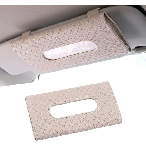 Sarte Tissue Paper Holder For Car Sun Visor Napkin Holder Universal Tissue Holder For Travel, Home, Office Napkin/Mask Holder Luxury Pu Leather Back Seat Tissue Holder For Car (Beige)