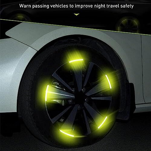 Fapiwen Car Wheel Reflective Stickers, 20Pcs Reflective Wheel Rim Stripe Stickers, Night Safety Warning Car Stickers, Wheel Safety Decorative Car Decals Universal For Car Motorcycle Bicycle (Yellow)