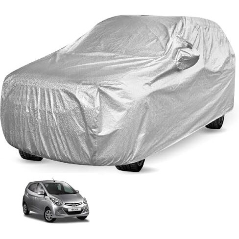 Auto Hub Car Cover Compatible With Hyundai Eon Car Cover With Mirror Pocket And Soft Cotton Lining,Waterproof Eon Cover For Car, Metallic Silver