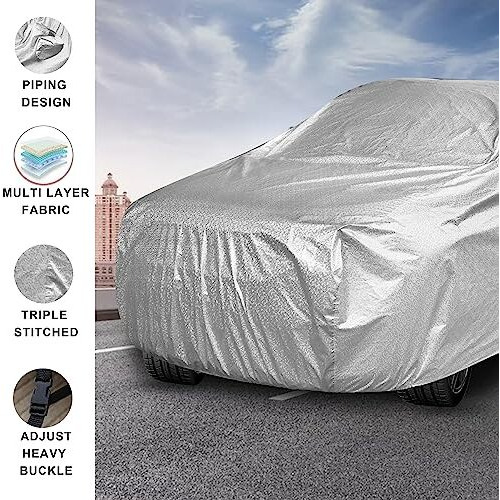 Auto Hub Car Cover Compatible With Hyundai Eon Car Cover With Mirror Pocket And Soft Cotton Lining,Waterproof Eon Cover For Car, Metallic Silver