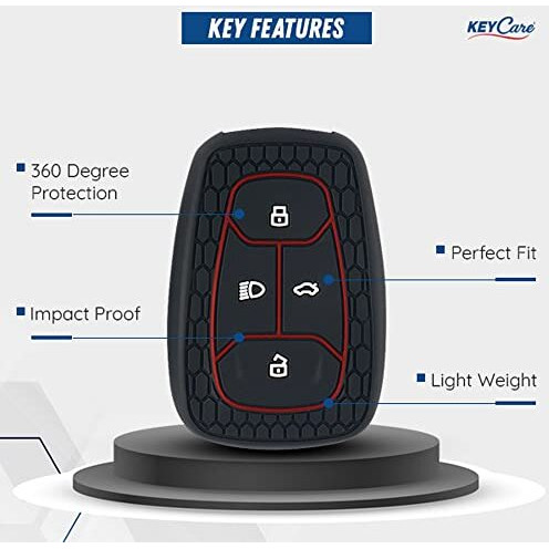 Keycare Silicone Key Cover Compatible For Tata Punch Ev,Altroz,Nexon Ev,Punch,Tigor Ev,Safari,Tiago Ev,Nexon,Harrier,Tiago,Tigor 4 Button Smart Key (Black)