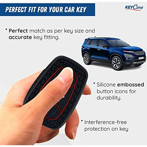 Keycare Silicone Key Cover Compatible For Tata Punch Ev,Altroz,Nexon Ev,Punch,Tigor Ev,Safari,Tiago Ev,Nexon,Harrier,Tiago,Tigor 4 Button Smart Key (Black)