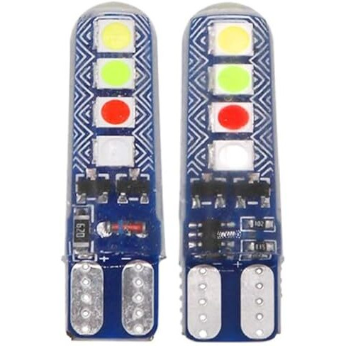 Eltron Turbo Vehicle Parking T10 Led Light Bulb, 8 Smd Bright, Waterproof, Exterior Licence Plate Universal For All Motorcycles, Bikes, Cars, 5W 12V Dc (Pack Of 2, Multicolour Running With Flashing)