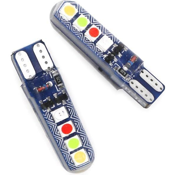 Eltron Turbo Vehicle Parking T10 Led Light Bulb, 8 Smd Bright, Waterproof, Exterior Licence Plate Universal For All Motorcycles, Bikes, Cars, 5W 12V Dc (Pack Of 2, Multicolour Running With Flashing)