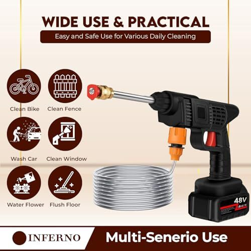 High Pressure Car Washer Gun With 48 V Rechargeable Battery | Portable & Cordless Washing Gun For Vehicles| Battery Operated Pump With 5M Hose Pipe And Foam Cannon (30 Min Running Time & 2 Ltr/Min)