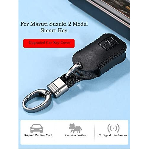 Contacts Soft Leather Car Key Cover Compatible With Maruti Suzuki 2 Button Smart Key With Key Chain For Xl6,Grand Vitara,Swift,Sx4,Dzire,Ignis,Brezza,Celerio,Ertiga,Ciaz,Baleno, Black
