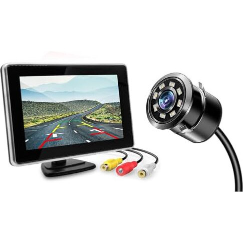 Fabtec 5 Inch Dashboard Tft Lcd Screen Rear View Monitor With 8 Led Parking Camera For All Cars (Ahd/Ccd Vision)