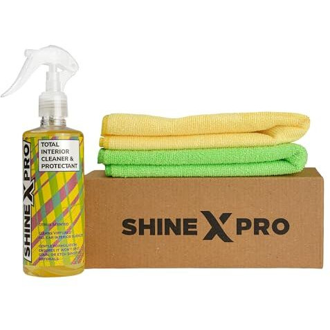 Shinexpro Car Interior Cleaner & Protectant - Safe As Car Seat Cleaner & For All Interior Surfaces Including Leather & Fabric - Infused Uv Blockers Protect From Fading (300Ml + 2 Microfiber Cloths)