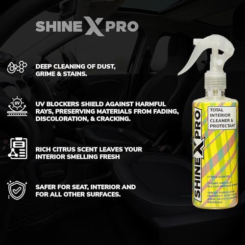 Shinexpro Car Interior Cleaner & Protectant - Safe As Car Seat Cleaner & For All Interior Surfaces Including Leather & Fabric - Infused Uv Blockers Protect From Fading (300Ml + 2 Microfiber Cloths)