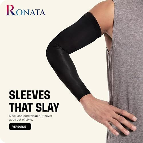 Ronata Uv Protection Arm Sleeves For Men And Women (Black, Pack Of 2) | Sunblock, Anti-Tan, Dustproof Sleeves For Cricket, Biking, Cycling & Outdoor Sports (2 Pair-Black Color)