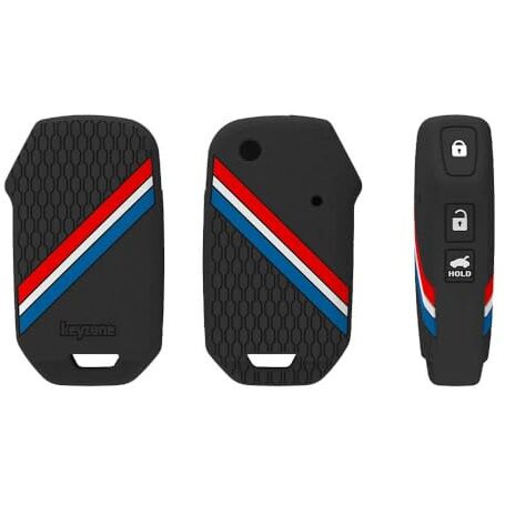 Keyzone Striped Silicone Key Cover For Kia Seltos, Sonet, Carens 2023 Onwards 3 Button Flip Key (Black)