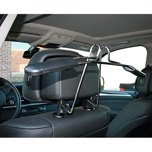 Augen Chrome Headrest Car Hanger Clothes Holder Travel Vehicle Jacket Suit Coat Hanger With Headrest Restraint Rods With Adjustable Easy Installation Compatible With All Cars (Pack Of 1)