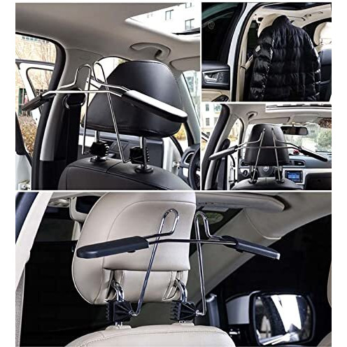 Augen Chrome Headrest Car Hanger Clothes Holder Travel Vehicle Jacket Suit Coat Hanger With Headrest Restraint Rods With Adjustable Easy Installation Compatible With All Cars (Pack Of 1)
