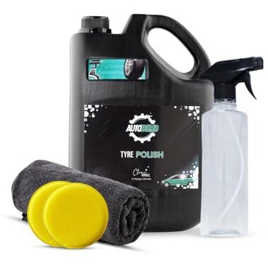 Autobomb Tyre Polish 5 L + Polishing Sponge(2) + Microfiber Cloth + 500 Ml Empty Spray Bottle | Long Lasting Super Shine And Protection | Prevents Premature Ageing & Non Greasy