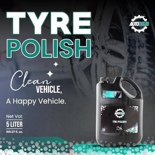 Autobomb Tyre Polish 5 L + Polishing Sponge(2) + Microfiber Cloth + 500 Ml Empty Spray Bottle | Long Lasting Super Shine And Protection | Prevents Premature Ageing & Non Greasy