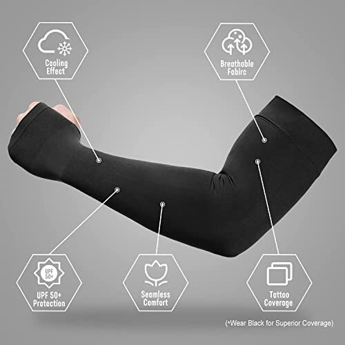 Mizuna Unisex Uv Sun Protection Cooling Arm Shield Men & Women Compression Sports Tattoo Cover Up Sleeves (Free, Blakc)