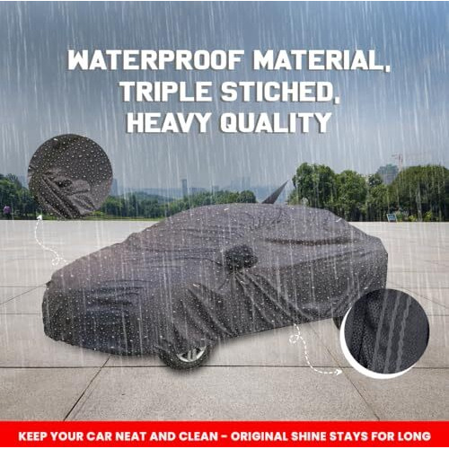Baleno Waterproof Car Cover With Mirror & Antenna Pockets, Grey Color, 4X4 American Matty,Triple Stitched, Compatible With Maruti Baleno Car Cover (2015 To 2024), Baleno Car Accessories