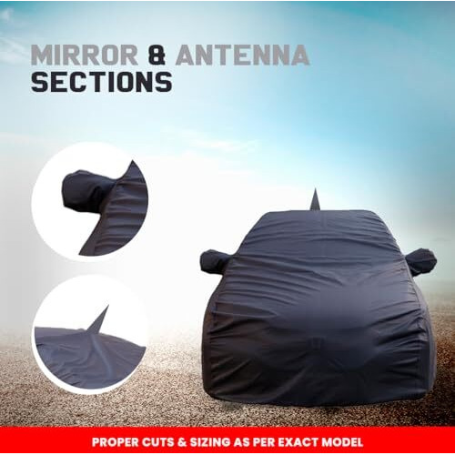 Baleno Waterproof Car Cover With Mirror & Antenna Pockets, Grey Color, 4X4 American Matty,Triple Stitched, Compatible With Maruti Baleno Car Cover (2015 To 2024), Baleno Car Accessories