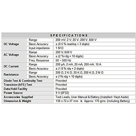 Var Tech Digital Multimeter V Mas 830 Lb, 3 Digits (2000 Counts), 600 V Ac/Dc, With Backlight