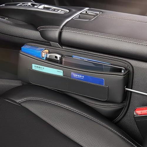 Automaze Car Seat Gap Filler Organizer  Premium Leather, Adjustable Storage Box Organiser For Phones, Wallets, Keys & More  Universal Fit For Cars