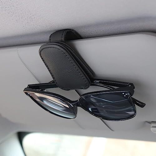 Keepcart Car Accessories Goggles Holders For Car, Sun Visor Magnetic Leather Eyeglass Hanger Clip For Car (Black)