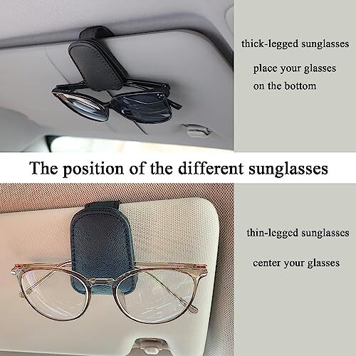 Keepcart Car Accessories Goggles Holders For Car, Sun Visor Magnetic Leather Eyeglass Hanger Clip For Car (Black)