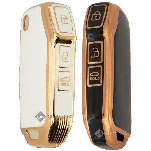 Shopoflux Tpu Key Cover Compatible With Kia Seltos 2023 2024 Hte 3 Button Flip Key (Black + White Pack 2)