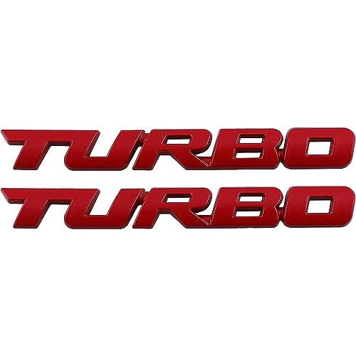 Automaze 2 Pcs 3D Metal Turbo Logo Car Side Fender Rear Trunk Emblem Badge Sticker Decals For All Cars, 10 X 1 Cm, Pack Of 2, Red
