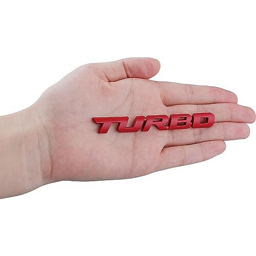 Automaze 2 Pcs 3D Metal Turbo Logo Car Side Fender Rear Trunk Emblem Badge Sticker Decals For All Cars, 10 X 1 Cm, Pack Of 2, Red
