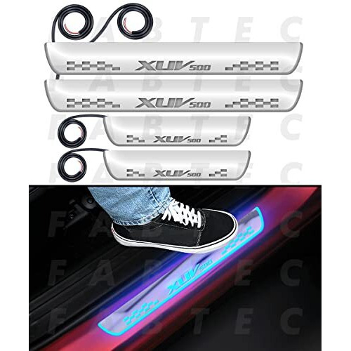 Fabtec Car Door Foot Step Sill Plate With Mirror Finish Led Compatible With Mahindra Xuv 500 (Set Of 4Pc,Blue)(6Month Warranty)