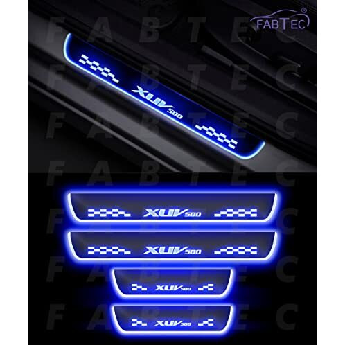Fabtec Car Door Foot Step Sill Plate With Mirror Finish Led Compatible With Mahindra Xuv 500 (Set Of 4Pc,Blue)(6Month Warranty)