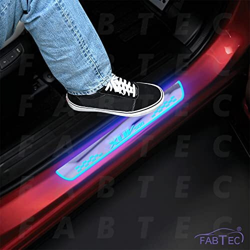 Fabtec Car Door Foot Step Sill Plate With Mirror Finish Led Compatible With Mahindra Xuv 500 (Set Of 4Pc,Blue)(6Month Warranty)