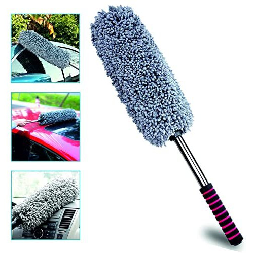 Primalite Car Cleaning Duster, Ultra Soft Microfiber Brush- Extendable Telescoping Handle Tool, Interior Exterior Multipurpose Cleaner For Car Office Home With Storage Bag, Lint Free-Grey (Pack Of 1)