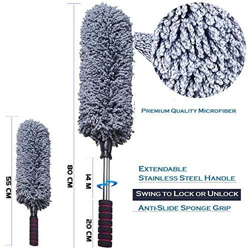 Primalite Car Cleaning Duster, Ultra Soft Microfiber Brush- Extendable Telescoping Handle Tool, Interior Exterior Multipurpose Cleaner For Car Office Home With Storage Bag, Lint Free-Grey (Pack Of 1)