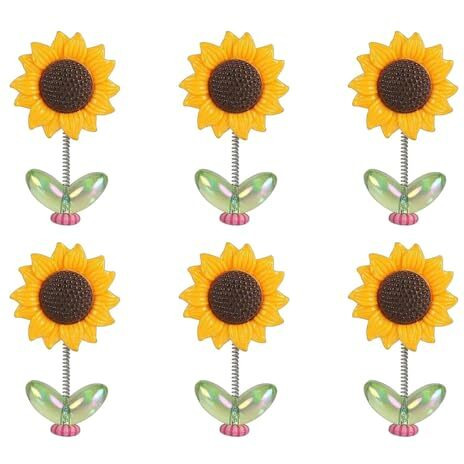6Pcs Dashboard Accessories/Sunflower Car Dashboard Decoration Items For Office Desk, Home Decor, Unique Decoration For Car Accessories Interiors Height 5.5Cm, Width 3.7Cm
