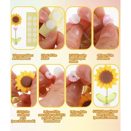 6Pcs Dashboard Accessories/Sunflower Car Dashboard Decoration Items For Office Desk, Home Decor, Unique Decoration For Car Accessories Interiors Height 5.5Cm, Width 3.7Cm