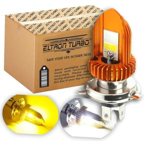 Eltron Turbo Front Dc Power 3 Months Warranty Headlight Bulb Universal For All Bikes, Motorcycle, Scooty H4 Socket Led Headlight With (Pack Of 1, Dc 12V, White And Yellow)