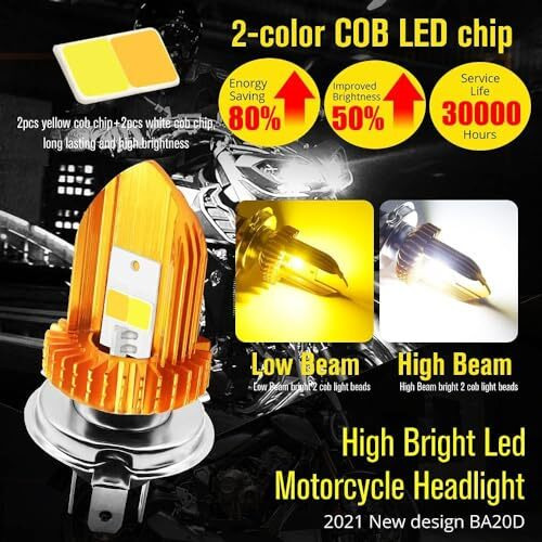 Eltron Turbo Front Dc Power 3 Months Warranty Headlight Bulb Universal For All Bikes, Motorcycle, Scooty H4 Socket Led Headlight With (Pack Of 1, Dc 12V, White And Yellow)